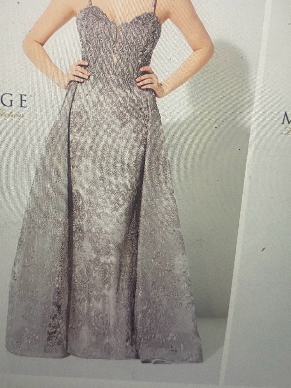 Montage by Mon Cheri Silver Lace Bridal Evening Gown